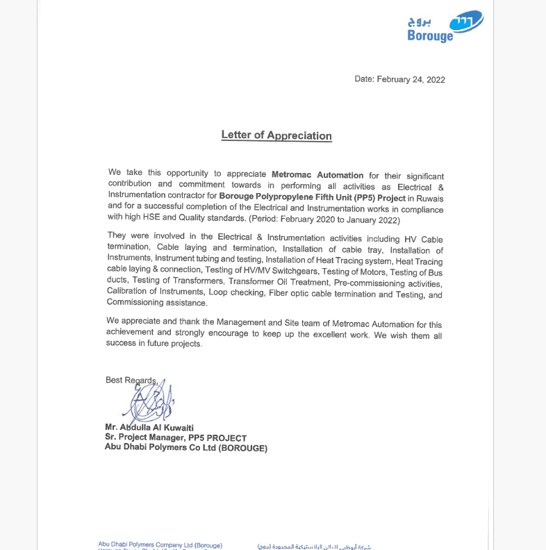Appreciation letter BOROUGE certificate preview