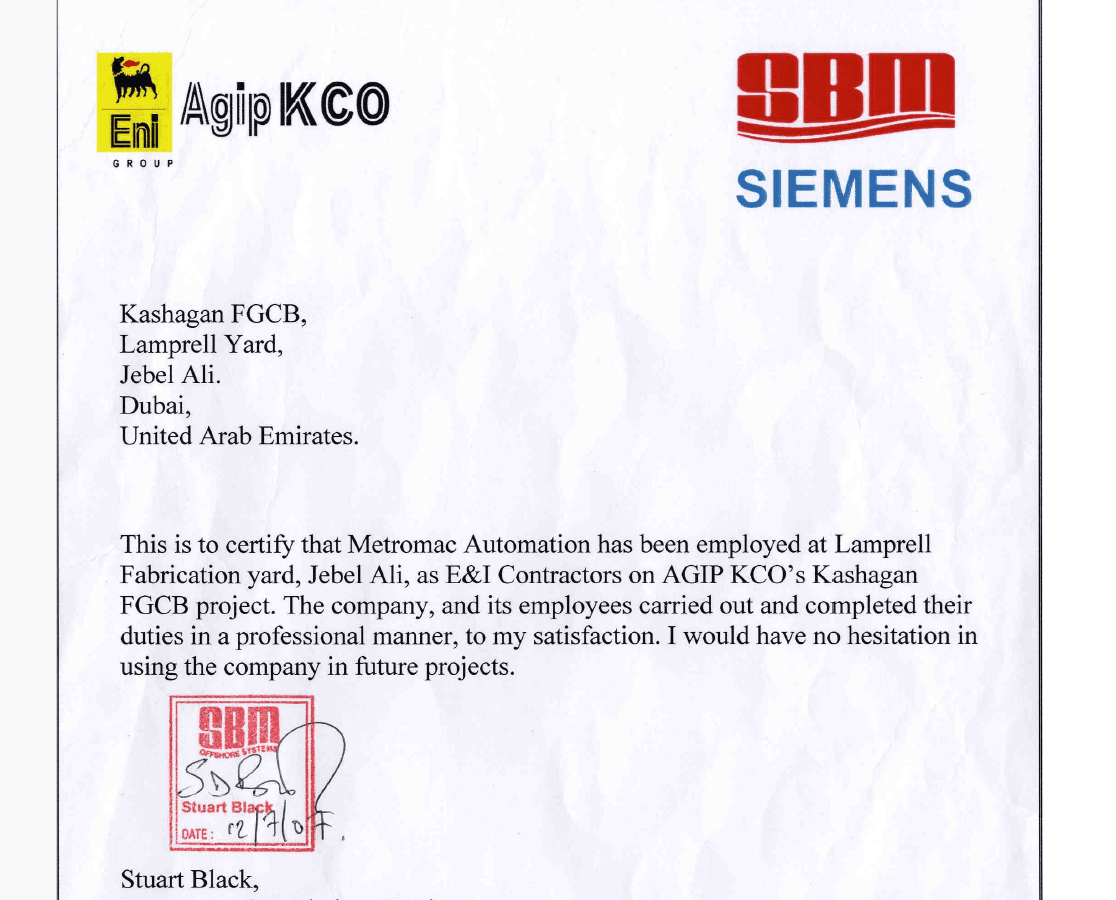 Cert. from SBM of Kashagan project certificate preview