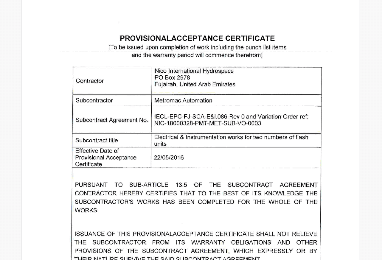 NICO certificate preview